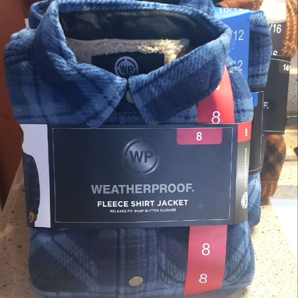 WP 💦WEATHERPROOF BOYS  FLEECE SHIRT JACKET  BLUE  & BROWN SZ. 14/16 & 10/12